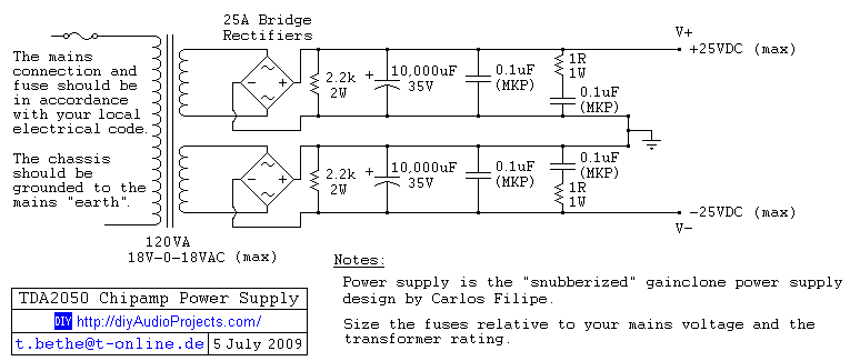 TDA2050 Chipamp Power Supply Schematic