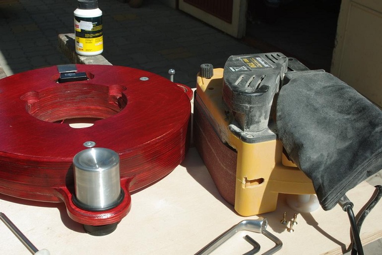 Belt Sander used to Smooth out Stacked Plywood Base
