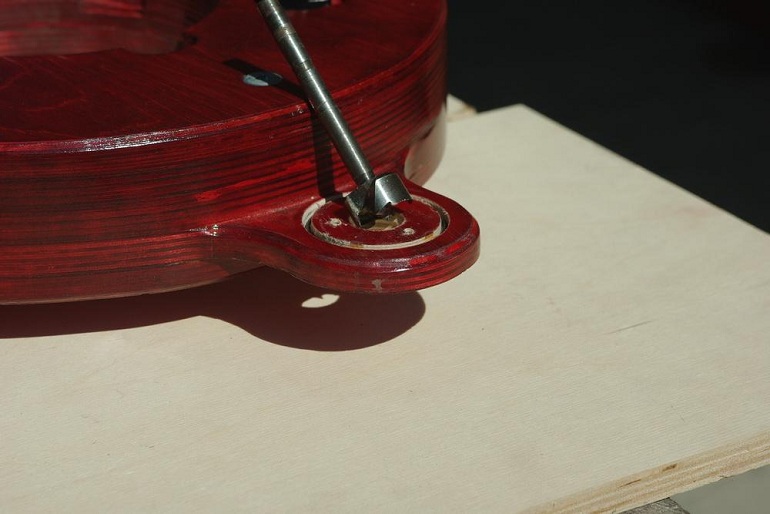 Forstner Bit used to make Center Hole for Turntable Mounting Support Feet
