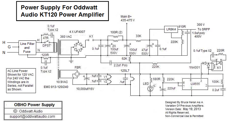 Power Supply Schematic - KT120 Push-Pull (PP) Tube Amplifier