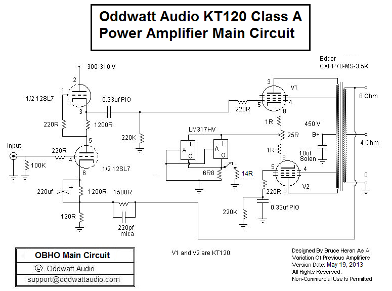 KT120 Push-Pull Tube Amplifier Schematic (Oddwatt Audio OddBlocks)
