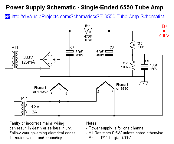 Power Supply Schematic - SE 6550 Tube Amp