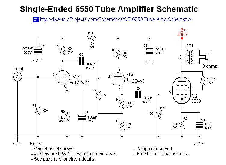 Single-Ended 6550 Tube Amp Schematic with 12DW7