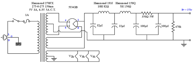 5U4 Tube Power Supply Schematic for SE 6V6 Amplifier