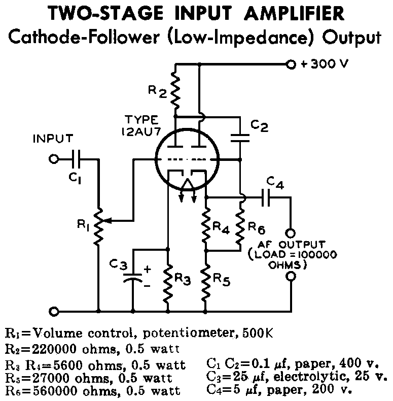 12AU7 / ECC82 Cathode Follower Tube Preamplifier Schematic