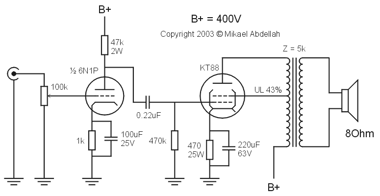 KT88 Single Ended (SE) Tube Amplifier Schematic