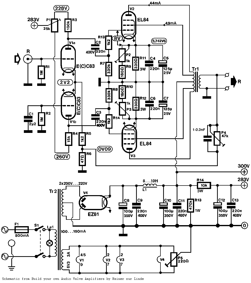 Push-Pull (PP) EL84 Tube Amplifier Schematic