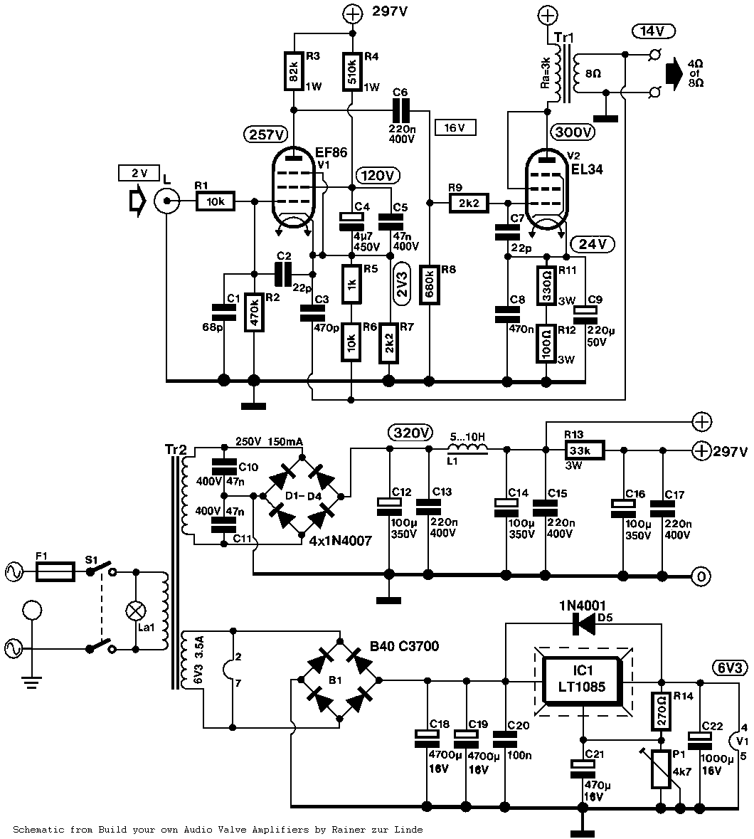 EL34 Single Ended (SE) Tube Amplifier Schematic
