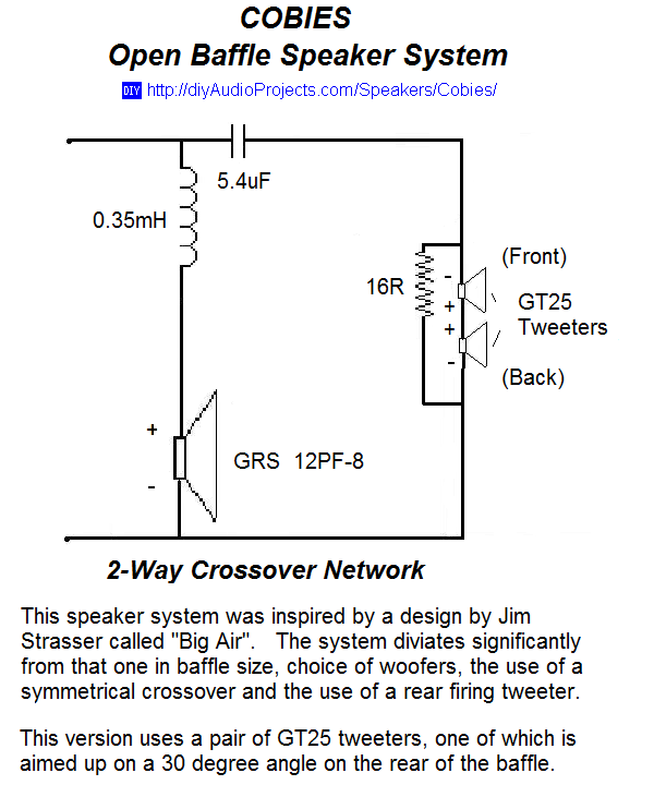 Open Baffle Speaker 2-Way Crossover Schematic
