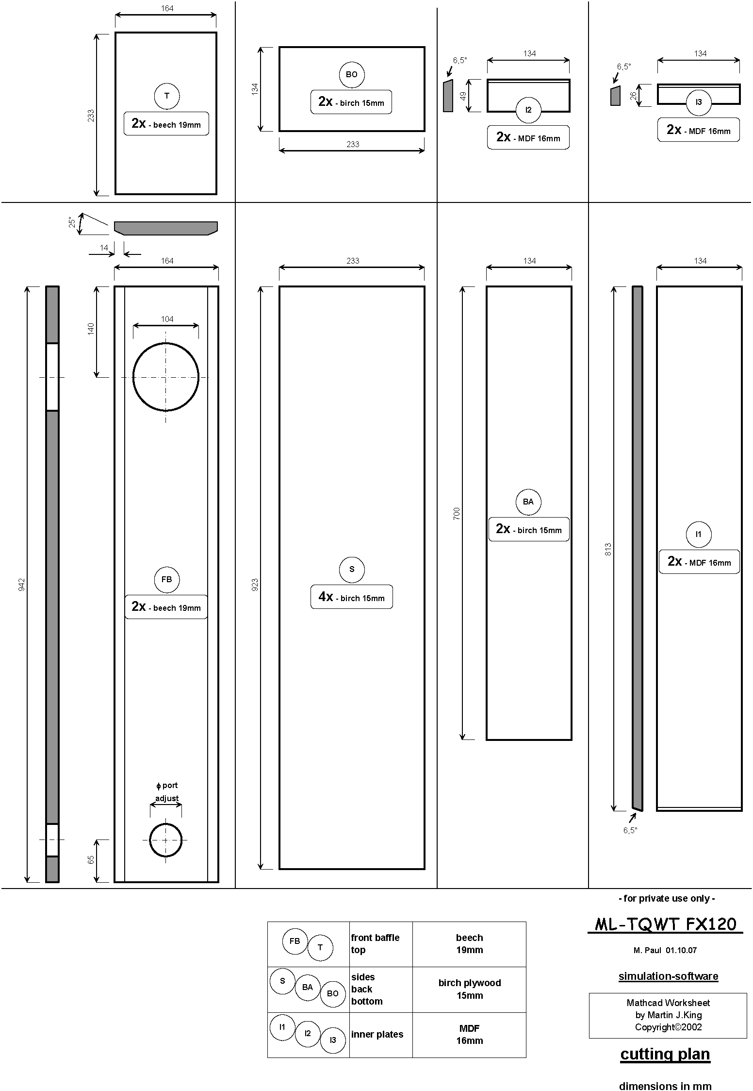 Fostex FX120 ML-TQWT (transmission line) Cutting Plan 