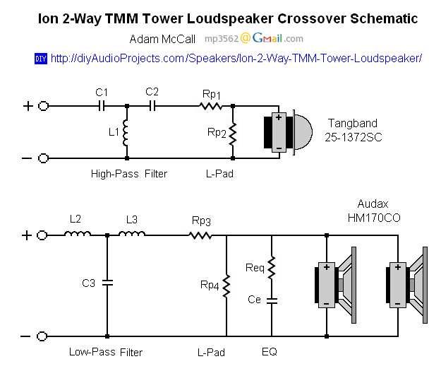 Crossover Schematic - Ion 2-Way TMM Tower Loudspeaker