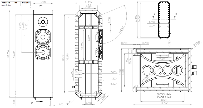 Ion 2-Way TMM Tower Loudspeaker Enclosure Drawing