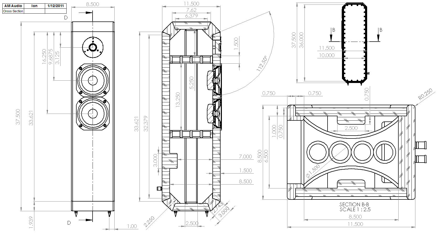 Ion 2-Way TMM Tower Loudspeaker Enclosure Drawing