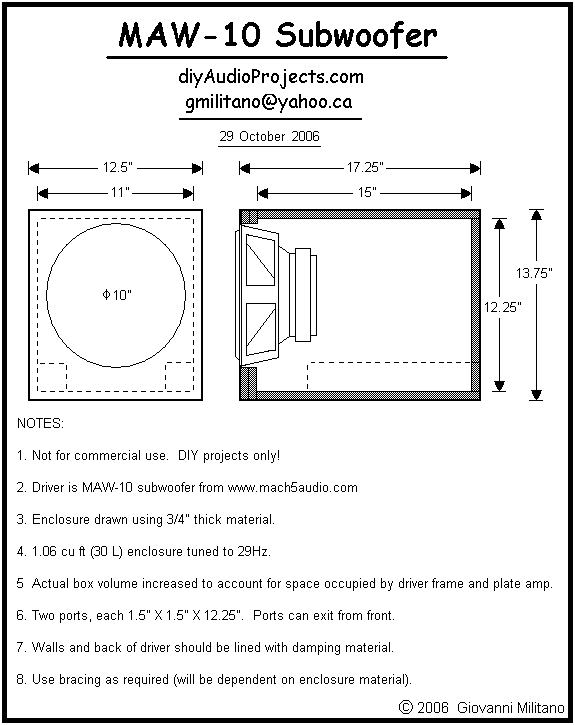 MAW-10 Bass Reflex Subwoofer Enclosure Plan