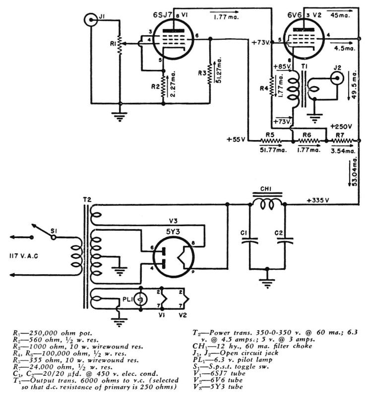 Direct-Coupled 6V6 Cathode Follower Tube Amp Schematic