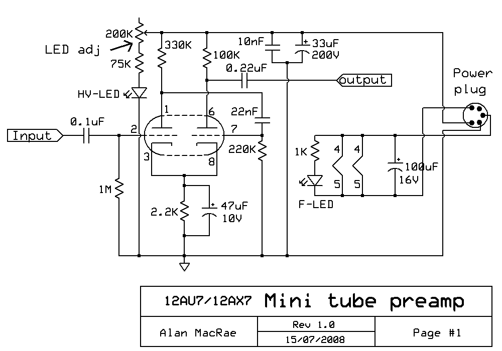 12AX7 / 12AU7 Tube Preamplifier Schematic