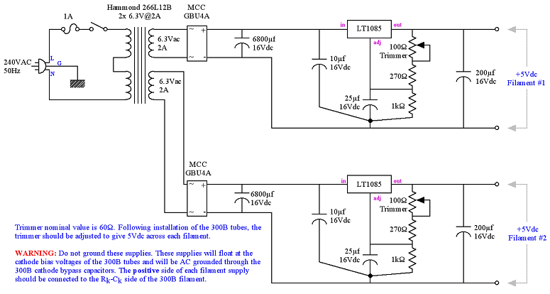 5V Regulated Power Supply Schematic for 300B Heater Filament