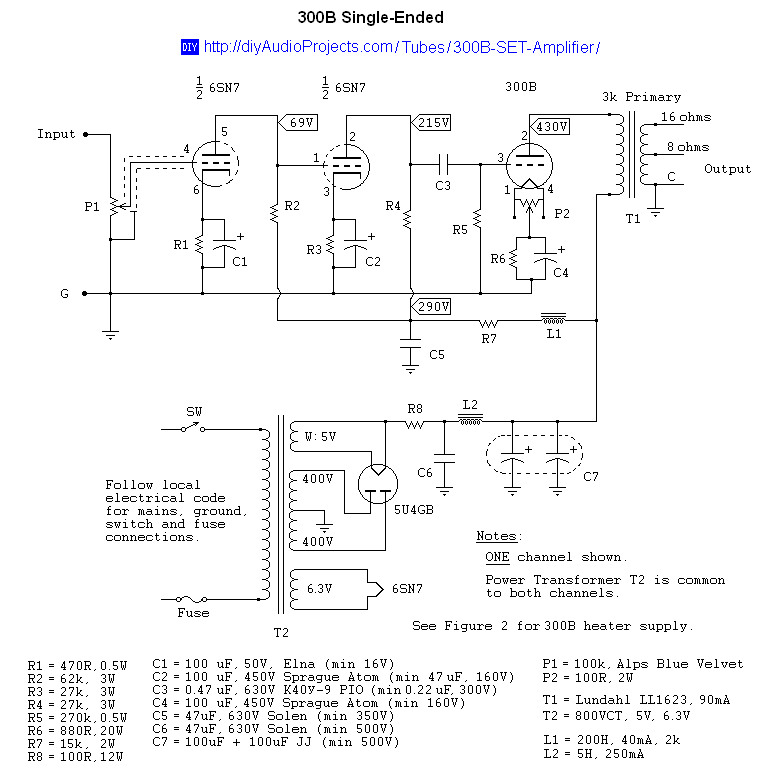 300B Single-Ended-Triode (SET) Amplifier Schematic