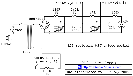 50EH5 Tube Power Supply Schematic