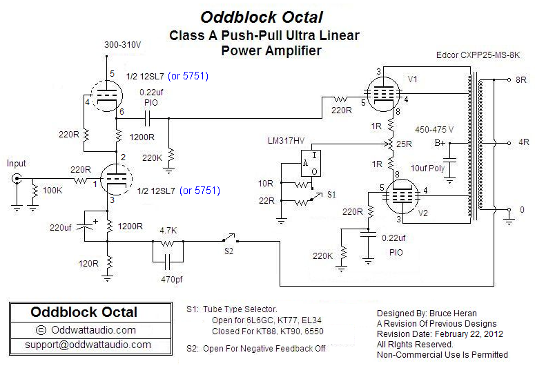 5751 SRPP / KT88 Push-Pull Tube Amp Schematic