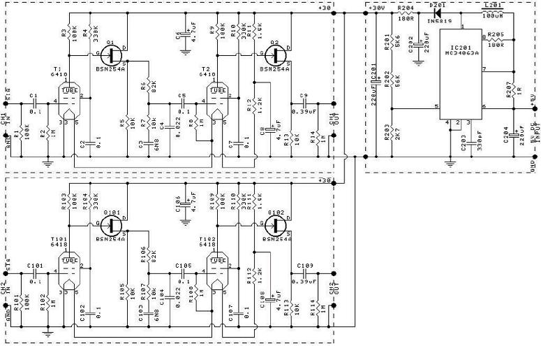 6418 Tube Stereo RIAA Preamp Kit Schematic