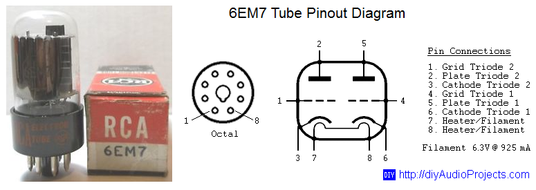Tube Pinout Diagram - 6EM7 Double Triode