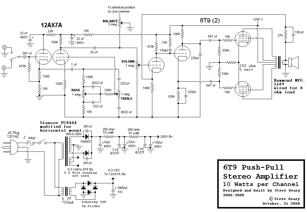 6T9 Push-Pull Tube Amplifier Schematic