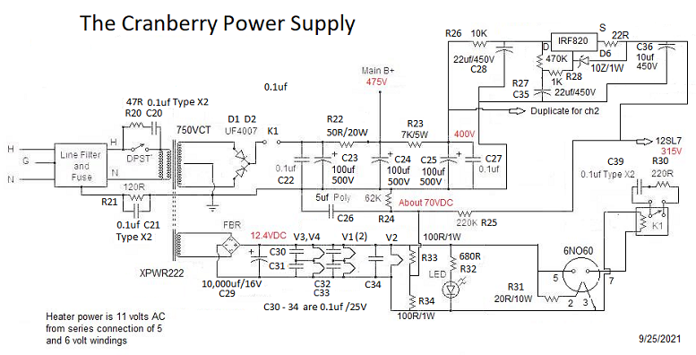 Cranberry All Tube Stereo Amp Power Supply Schematic
