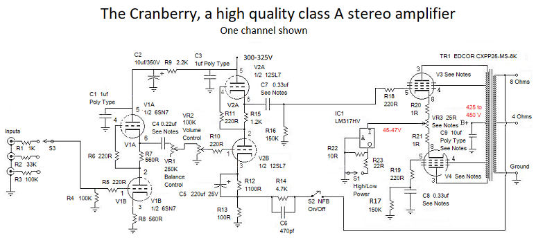 Cranberry All Tube Stereo Amplifier Schematic