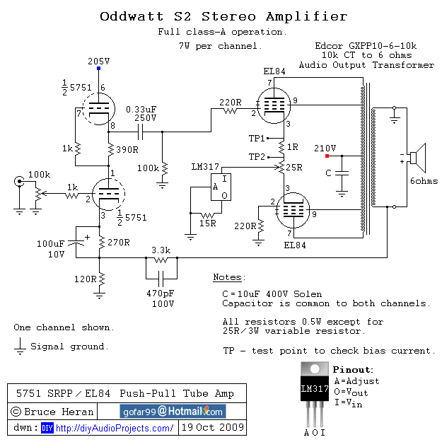 5751 SRPP / EL84 (6BQ5) Tube Amp Schematic