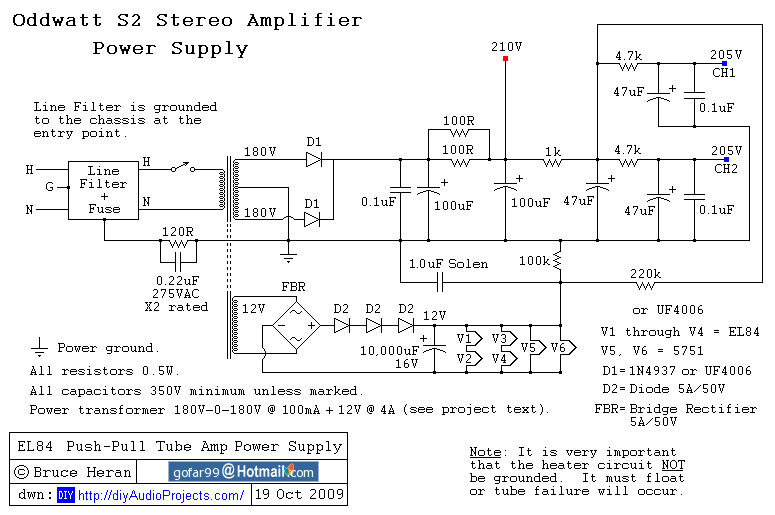 EL84 (6BQ5) Push-Pull Tube Amp Power Supply Schematic