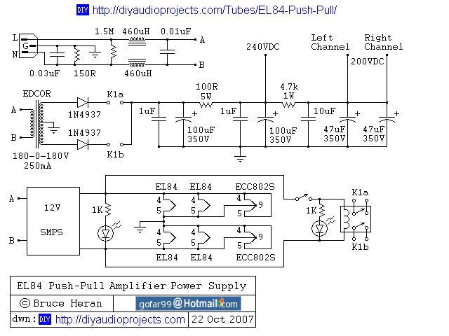 EL84 Push Pull Power Supply Schematic