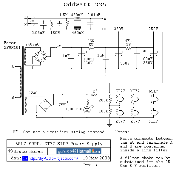 6SL7 / KT77 Tube Amp Power Supply Schematic