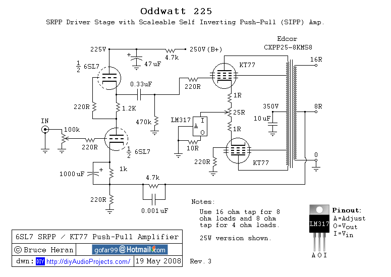 6SL7 SRPP KT77 Push-Pull Tube Amp Schematic
