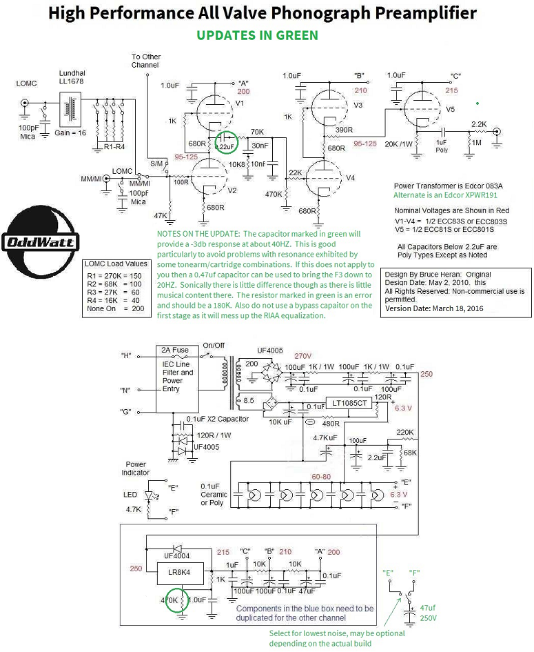 Updated Groovewatt Tube RIAA Phono Preamp Schematic