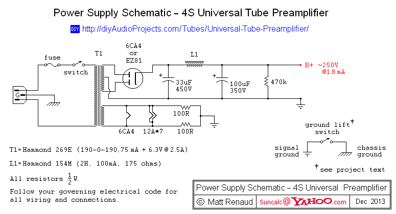 Power Supply Schematic - 12A*7 Universal Preamplifier