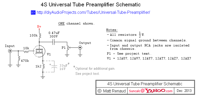4S Universal 12A*7 Tube Preamplifier Schematic
