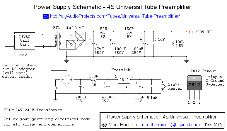 Power Supply Schematic - 4S Universal Valve Preamplifier